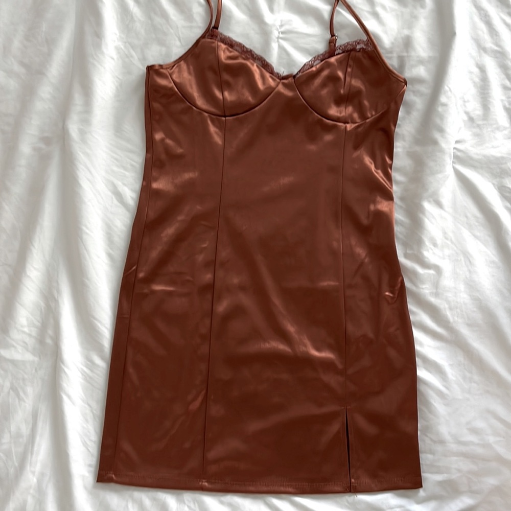 Large Forever 21 Copper Mini Spaghetti Strap Dress
